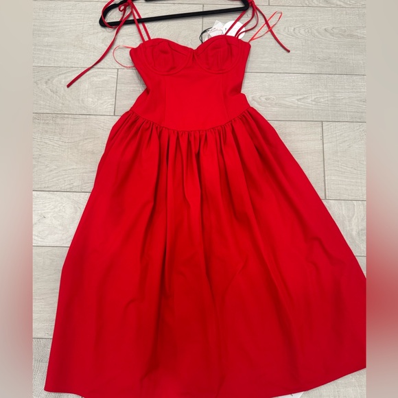 Theresa Midi Corset Dress in Red - Picture 2 of 4